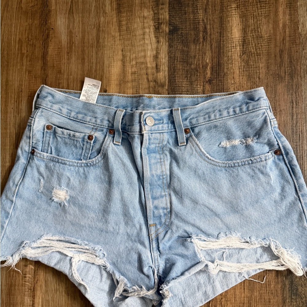 Levi's Light Blue Distressed Jean Shorts